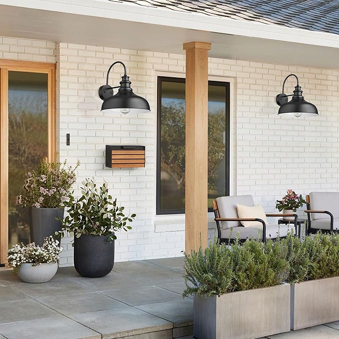 Bestshared Large Outdoor Farmhouse Barn Lights 16 Inch Dome Outdoor Wall Lighting Fixture Industrial Wall Sconces Exterior Mount Lantern Light for Porch,Entryway,Garage (1Pack,Black+White)