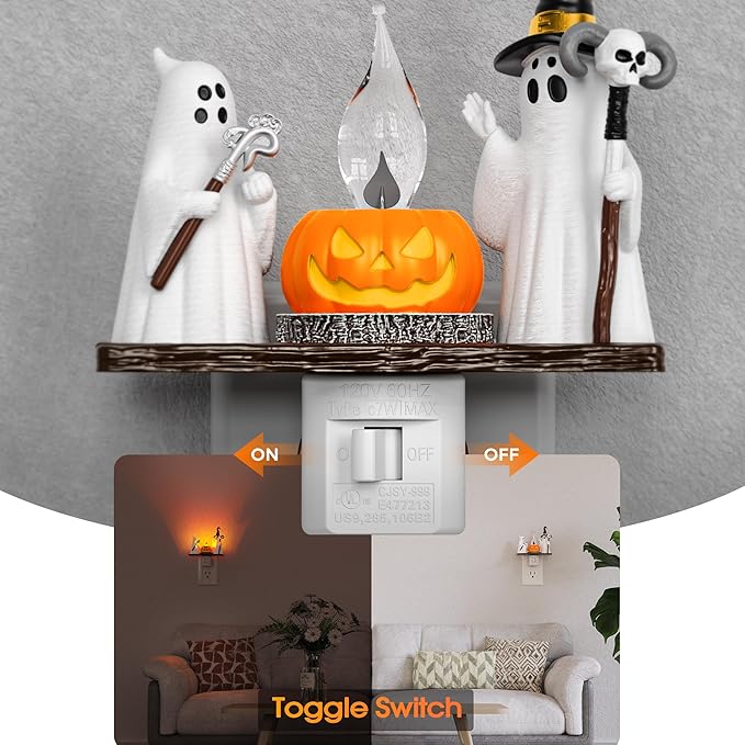 Briignite Ghost Campfire Night Light[2 Pack], Flickering Night Lights Plug into Wall, Cute Halloween Night Light for Kids, Plug in Ghost Nightlight with 360° Rotatable for Halloween Decorations Party