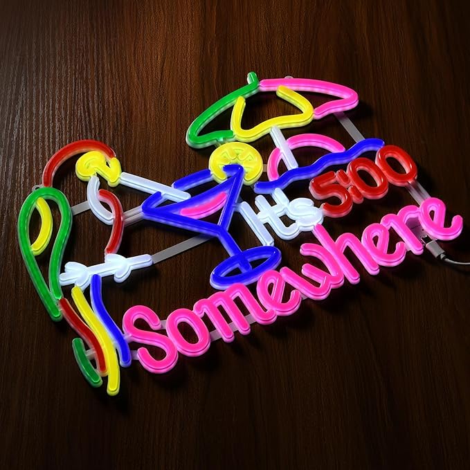 Its 5 00 O'clock Some Where Neon Sign, USB Powered, 11.4"×11" Dimmable Metal LED Neon Lights, Wall Decor for Bedroom, Party Pub, Kids' Room, Home Decoration, Man Cave, Gaming Room