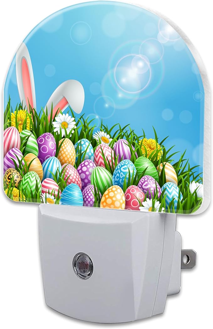 Easter Bunny and Eggs Night Light Plug into Wall,Colorful Easter Eggs Rabbit Dusk to Dawn Night Light Plug in,0.5w Energy Saving Sleep Friendly NightLight for Kids Boys Girls Home Decor