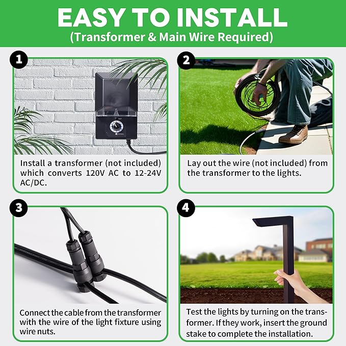 Outdoor Path Lights, LED Landscape Pathway Lights 3000K/4000K/5000K Selectable, 12V Low Voltage Wired, Waterproof 5W 235LM Black Aluminum for Backyard Patio 6 Pack