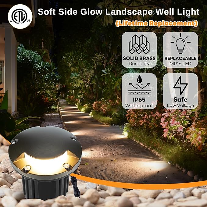 Gardenreet Landscape Well Lights Brass - Ip65 Hardwired Low Voltage Electric In Ground Lighting, LED 12V Waterproof Directional Fixture, Antique Bronze for Deck Patio Yard Without MR16 Bulb