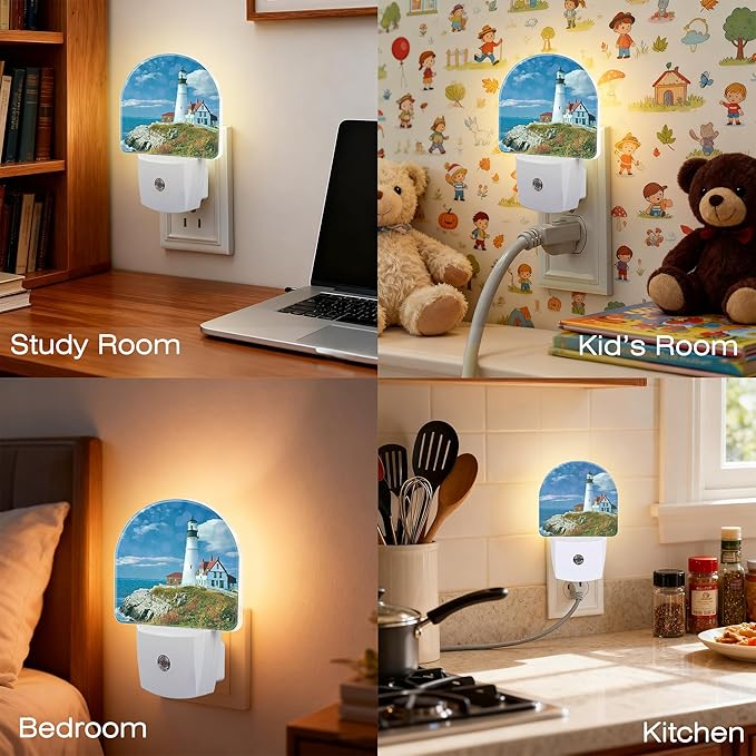 Beautiful White Lighthouse Night Light, Dusk-to-Dawn Auto Sensor Plug in Night Light for Kids, 0.5W Energy Saving LED NightLights for Bedroom/Bathroom, Ideal Gifts for Women Men