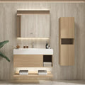 48" Modern Floating Bathroom Vanity Set with Sink, Side Cabinet, LED Smart Mirror Cabinet, Soft-Close Drawer & Open Storage Shelves, Light Oak