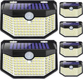 HMCITY 120 LED Outdoor Solar Lights with Motion Sensor and 3 Lighting Modes, IP65 Waterproof Wide Solar Wall Lights Ideal for Garden Patio Yard (Front Button 6Packs, Daylight White, 6500K)