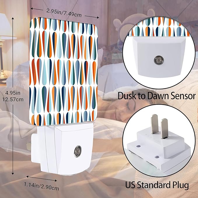 Retro Boho Drop Shapes Night Light, Dusk to Dawn Smart Sensor Nightlight for Bedroom Bathroom Kitchen Hallway Stairs Hallway, Plug-in, Energy Efficient Decor Desk Lamp Gifts