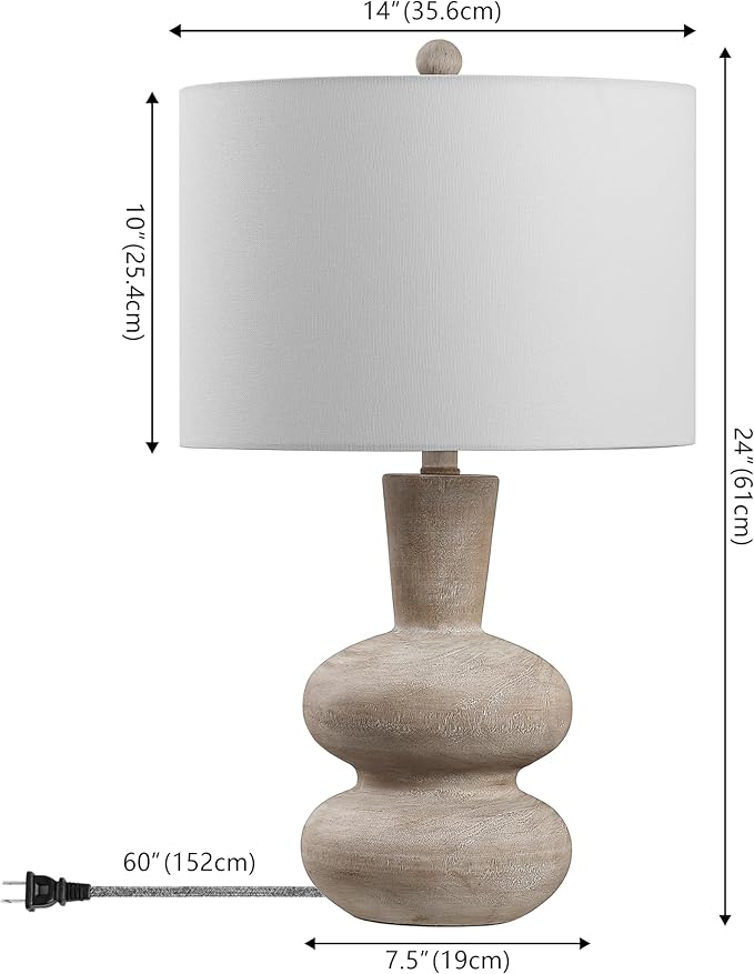 JONATHAN Y JYL5708A Matheo 24" Modern Minimalist Sculptural Oak-Grain Resin LED Table Lamp for Living Room, Family Room, Dining Room, Bedroom, Hallway, Office, Antique Brown