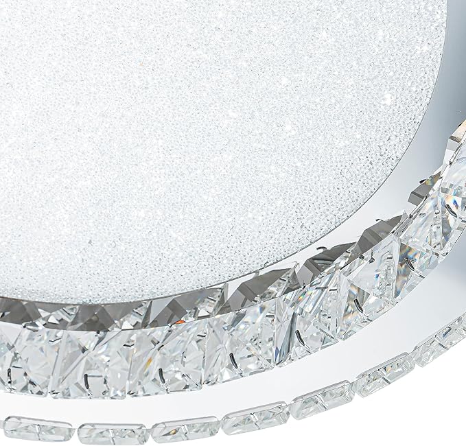 Krychiler 21.6" Large Crystal Flush Mount Ceiling Lights, Dimmable LED Modern Close to Ceiling Lighting Fixture, Chrome Hallway Round Chandelier for Bedroom Kitchen Bathroom Foyer Living Dining Room