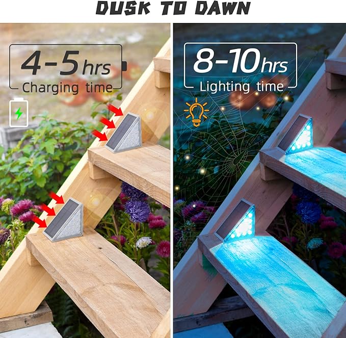 NIORSUN Solar Step Lights for Outside,8 Pack RGB Solid Color Changing Solar Stair Lights Outdoor Waterproof IP67 Auto On Off,Solar Lights for Steps,Stair,Patio,Yard,Porch,Front Door,Deck Decor