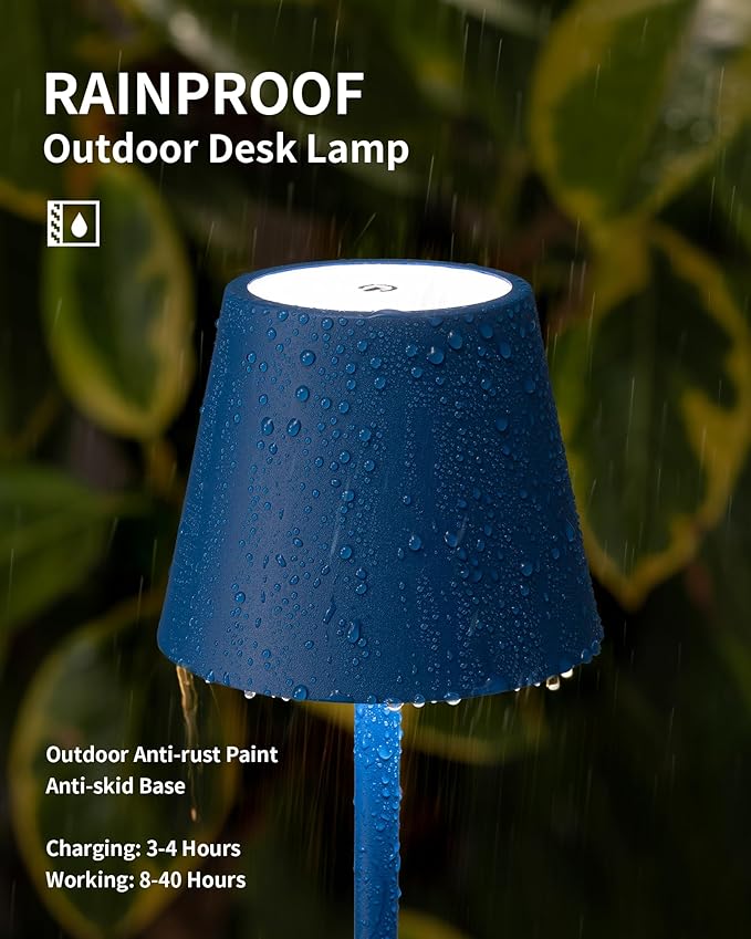 KDG 2 Pack Cordless Table Lamp,Portable LED Desk Lamp, 4000mAh Battery Operated, 3 Color Stepless Dimming Up, for Restaurant/Bedroom/Bars/Outdoor Party/Camping/Coffee Shop Night Light(Blue)