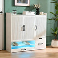 Shoes Storage Cabinet with 3 Doors,Fluted Shoe Cabinet with LED Light,Hidden Shoe Bench with Storage Freestanding Shoe Organizer Cabinet for Entryway,Hallway