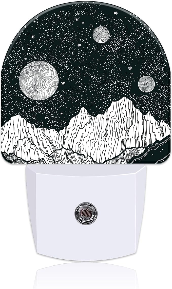 Mountains and Starry Sky Night Light Plug into Wall with Dusk to Dawn Sensor Cute Nightlight for Kid Girls Boys Women Men Room Decor, Hallway, Kitchen, Bathroom, Nursery, Stairs