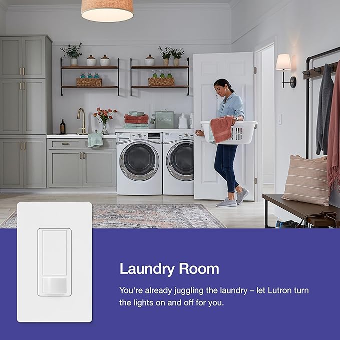 Lutron Maestro Motion Sensor Light Switch Indoor for Bathroom, Garage, Laundry Room, Any Bulbs, Occupancy Vacancy Sensor, Single-Pole, MS-OPS2-PD, Palladium