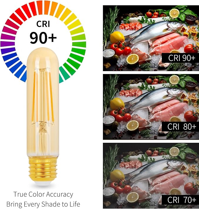 E26 T10 LED Light Bulbs, 5 Inch Vintage Tubular Thin Edison Bulbs, 2200K Candlelight, Amber Glass, 4W(40W Eqv.), Dimmable, Ideal for Bedroom, Dining Room, Accent/Ambient Warm Lighting, 3 Pack