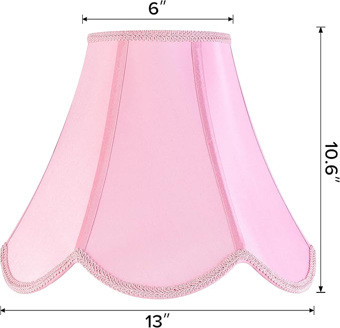 GO&SO 2Pcs Pink Lamp Shade Medium Scalloped Lamp Shade,6"Top x 13"Bottom x 10.6"Vertical Height (Spider),Bell Lamp Shades for Table Lamps&Floor lamp,Edge Petal Braid Modern lamp shade -Easy Assembly