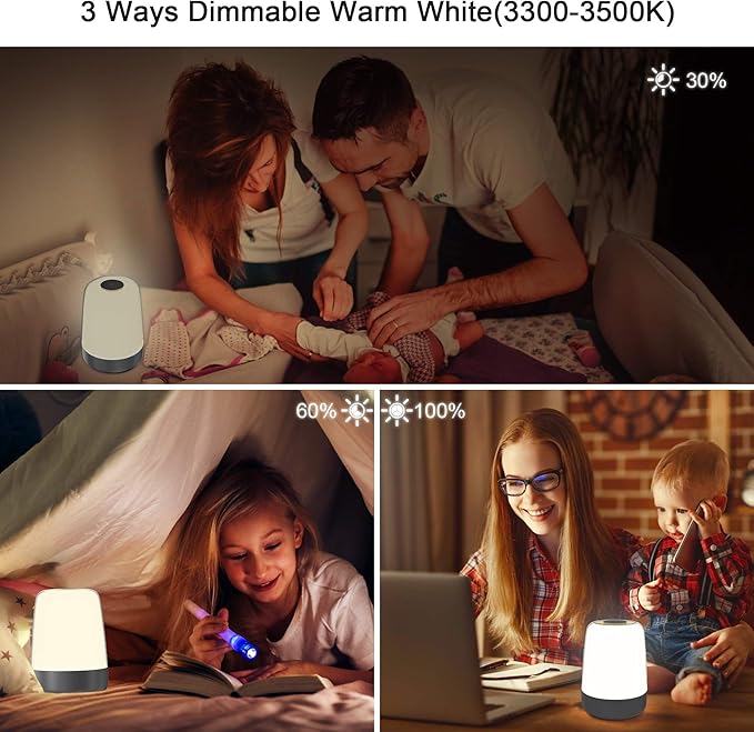 winshine Touch Wake Up Night Light with Sunrise Simulation Alarm Clock, 3 Ways Dimmable Warm White Bedside Lamp for Kid Bedrooms RGB Ambient Table Nightstand Light,Sleep Aid Snooze Timer Mode