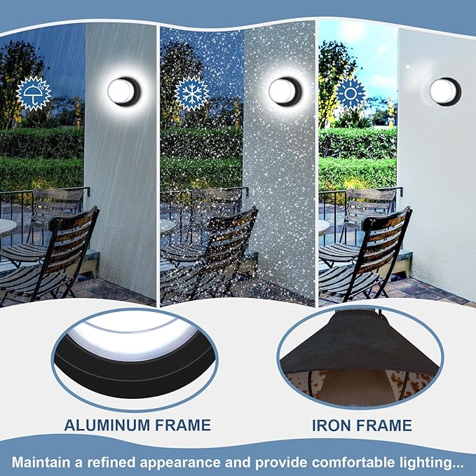LED Porch Lights Outdoor 12W 6500K LED Wall Lighting Double-Layer Cover Aluminum Exterior Light Fixture Wall Mount IP65 Waterproof for Stairway Garage Patio Bedroom