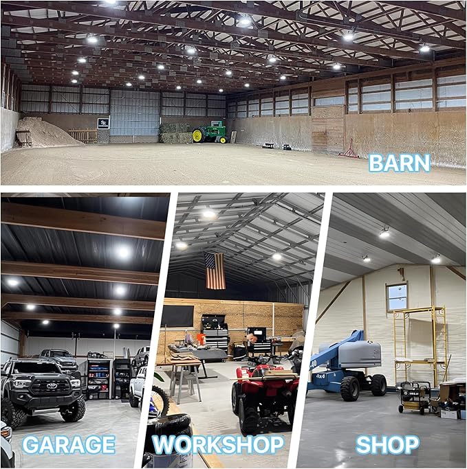 HYPERLITE Led High Bay Lights: 150W High Bay Led Shop Lights 19500LM 5000K IP65 120V UFO Led High Bay Light with 6ft Power Cord for Barn Shop Garage Workshop 2Packs