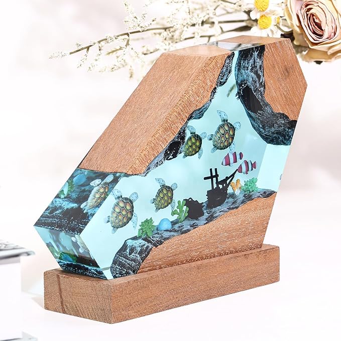 Sea Turtle Ocean Resin Lamp - Handmade Resin Night Light with USB Port, Variable Lights, Sea Turtle Gifts for Women and Men, Ocean Enthusiast Collectibles, Unique Birthday Gifts for Him & Her (6"x4")