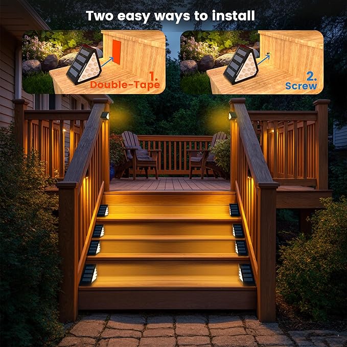 LED Solar Step Lights Outdoor, IP67 Waterproof, Auto On/Off, Solar Decoration Lights Perfect Fit for Stair Corners - Decor & Safety Lighting for Deck, Yard, Patio, Porch (16 Pack)