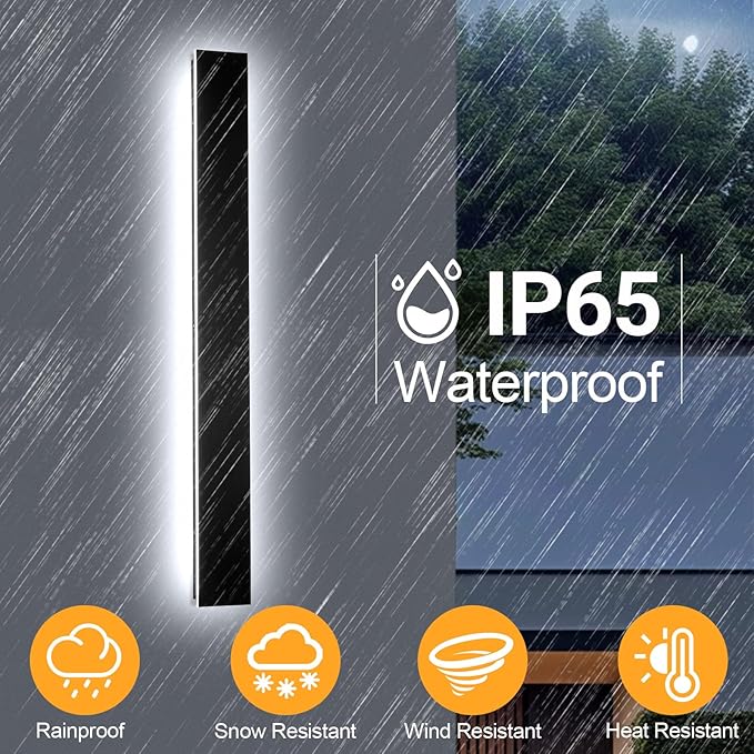59in 2pcs Modern Outdoor Lights,Upgraded 4.72in Wide Exterior Light Fixtures Wall Mount,IP65 Waterproof Dimmable Black Modern Porch Lights Wall Sconce,LED Long Linear Outside Lighting for Garage,Patio