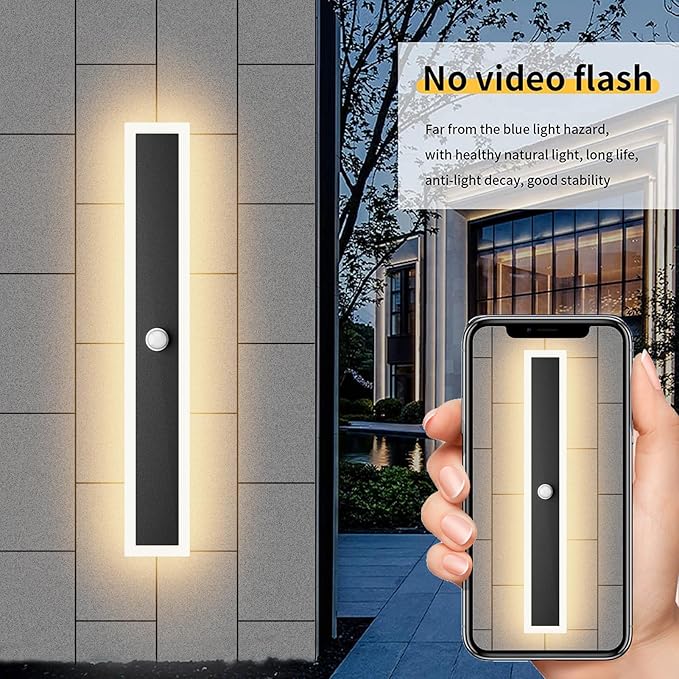 Aipsun 2 Pack Outdoor Wall Lights, Black LED Exterior Light Fixtures, Modern Porch Lights Wall Sconce, Long LED Linear Wall Lamp Outside Lighting for Garage, Front Door 3000K