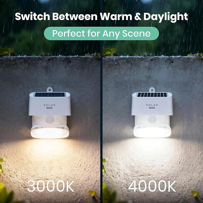 Solar Wall Light Outdoor, 3000K 4000K Solar Motion Lights, 180° Adjustable Lamp Head, 2000LM Solars Security Lighting for Door, Yard, Garage, White, 1pcs
