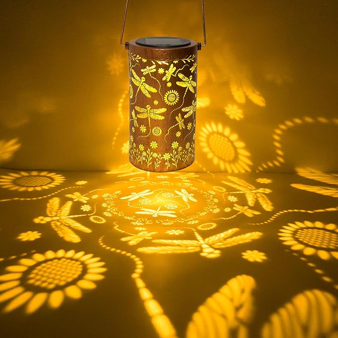 Dragonfly Flower Solar Lanterns Outdoor Waterproof, Birthday Gifts for Women Mom Grandma, Hanging Solar Lights for Yard, Patio, Porch, Garden Decor, Christmas Gifts for Her/Him