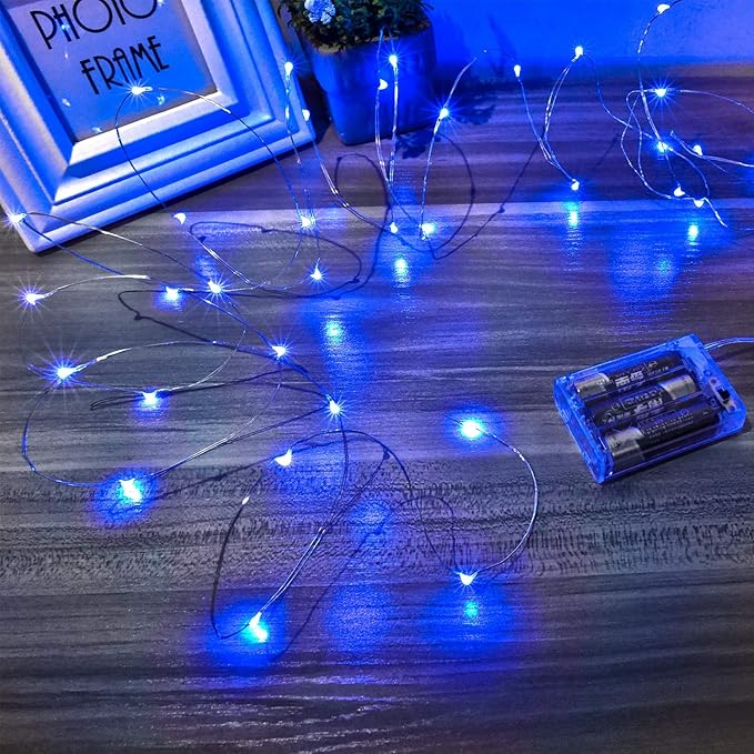 Led Fairy Lights Battery Operated, 4 Packs Mini Battery Powered Copper Wire Starry Fairy Lights for Bedroom, Christmas, Parties, Wedding, Centerpiece, Decoration (5m/16ft Blue)
