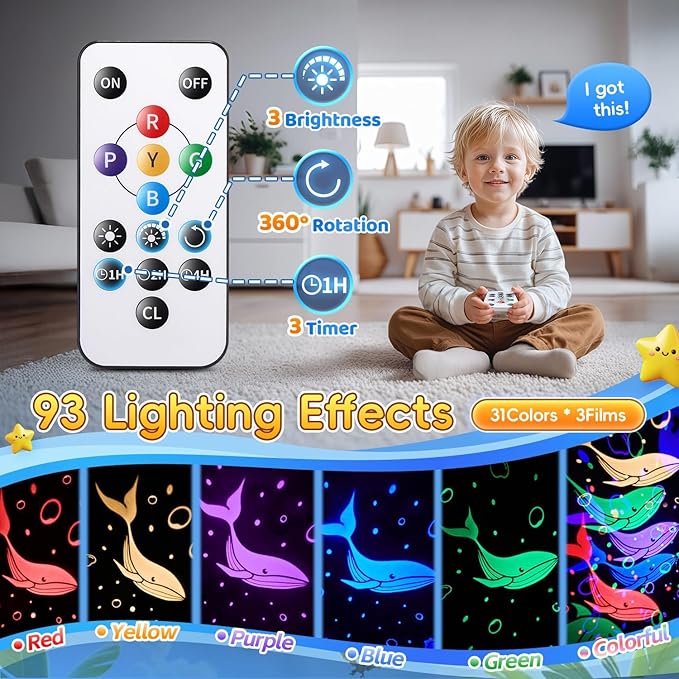 Toddler Toys Night Light Projector Sensory Toys for Kids with Autism Toys for Boys 3-10 Baby Boys Toys | 15 White Noise 3D Films 31Colors Remote Control Night Light for Kids, Baby Gifts for Boys
