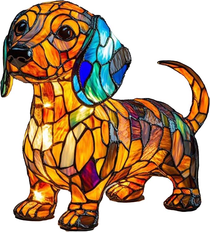 Corgi Lamp & Dog Breed Night Lights - Stained Resin Tabletop Lamp with Warm Ambient Glow, Vintage Animal Decor for Bedroom/Office, Dachshund