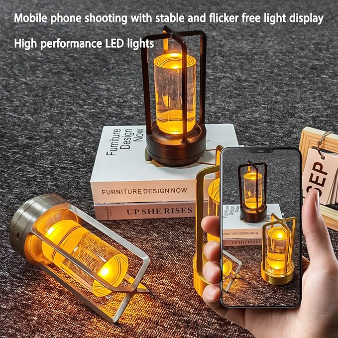 Cordless Bedside Table lamp Rechargeable Portable Touch,2000MA Battery Operated Lamps LED Night Light,3Color Stepless Dimming Crystal Lantern Suitable bedrooms,Bars,cafes,Camping,Black