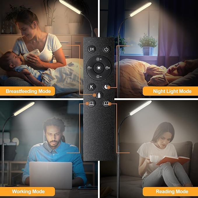Floor Lamp, 18W 1800LM Super Bright LED Floor Lamp with Remote & Works with Smart Plug, Dimmable Timing Eye Caring Reading Lamps Floor Standing for Living Room Bedroom Office