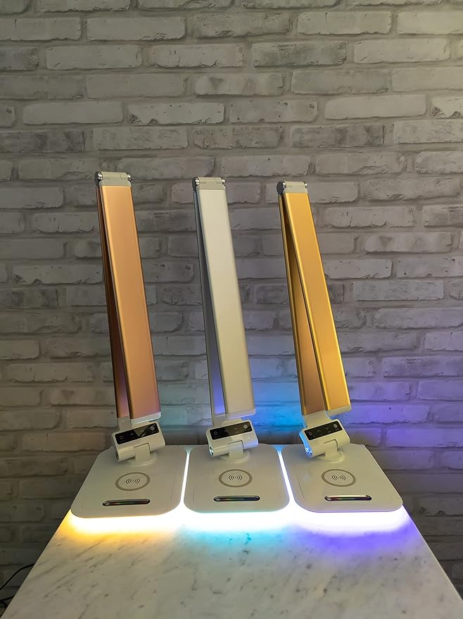 Desk Lamp with RGB Accent Light Wireless Charger USB Port Dimmable Light Controls (Gold)