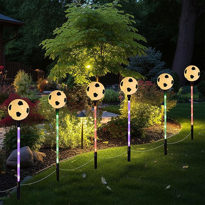 Solar Garden Lights, Outdoor Sports Football Theme Soccer Stake Lights, LED Landscape Pathway Lights Home Indoor Patio Festival Party Decoration Lamps