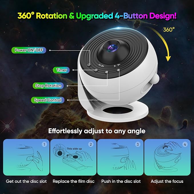 Star Projector, Upgraded 13 in 1 HD Planetarium Galaxy Projector for Bedroom, 360° Rotating Star Projector Galaxy Light with Adjustable Knob and Timer for Kids, Ceiling, Gifts, Room Decoration