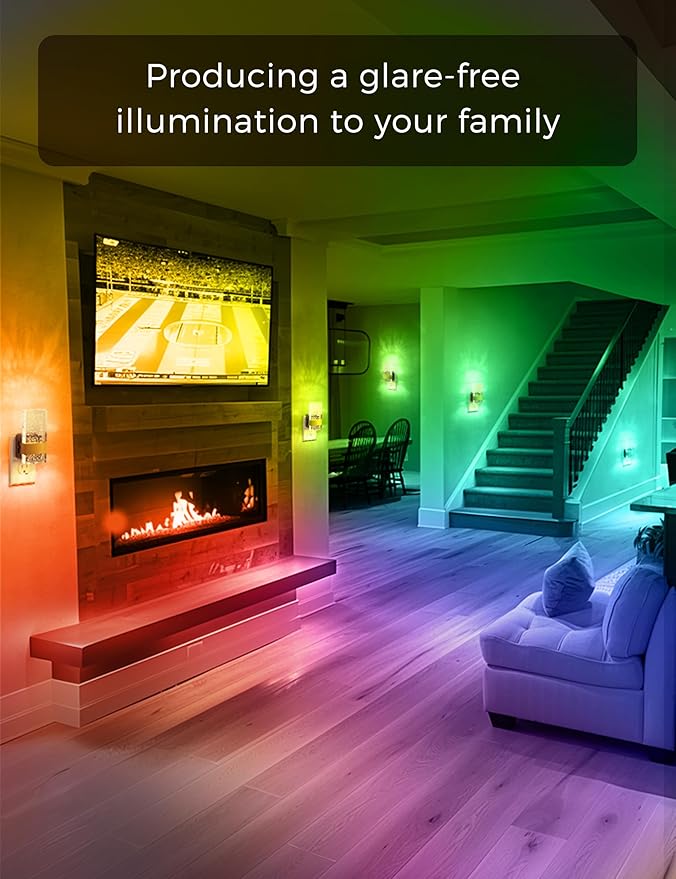 L LOHAS LED Night Lights Plug Into Wall [2 Pack], Color Changing Night Light with Dusk to Dawn Sensor, RGB 180° Rotating Night Light, 0-100LM Dimmable Nightlight for Kids, Bathroom, Hallway,Gift