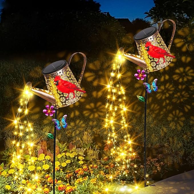 Solar Lights Outdoor Decorative, 39.4'' Metal Solar Watering Can Lights with Red Cardinal, Waterproof Garden Stake for Yard Lawn Patio Pathway Landscape, Gardening Gifts for Mom Grandma Women