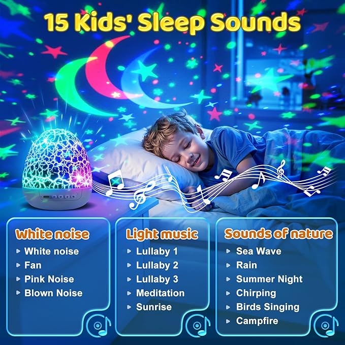 Toddler Toys Night Light Projector Sensory Toys for Kids with Autism Toys for Boys 3-10 Baby Boys Toys | 15 White Noise 3D Films 31Colors Remote Control Night Light for Kids, Baby Gifts for Boys