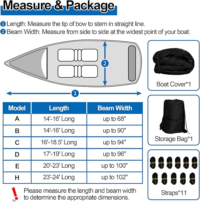 iCOVER Trailerable Boat Cover- 14'-16' Heavy Duty Waterproof Tarp Covers, Fits V-Hull, Fish&Ski, Pro-Style, Fishing, Runabout, Bass Boats, up to 14ft-16ft Long X 90" Wide