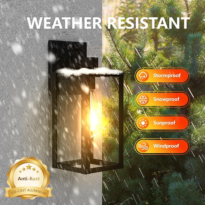 Dawn to Dusk Outdoor Sensor Motion Sensor Light Fixture Waterproof Porch Lights Anti-Rust Exterior Wall Mount Light Outdoor Wall Lantern for Patio Front Door Garage - 2 Pack