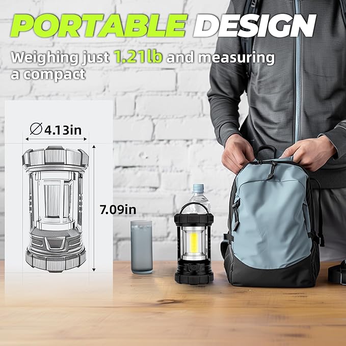 Camping Lantern 3000LM, LED Lanterns for Power Outages with 4400mAh Phone Charger, Impact-Resistant Rechargeable Lantern, 5 Light Modes Waterproof Lantern for Hurricane Emergency(Black)