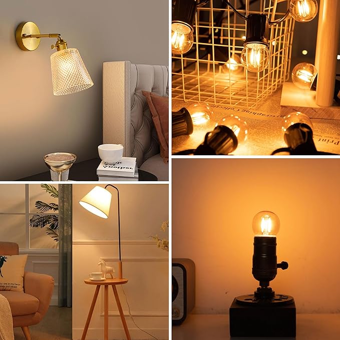 G40 LED Low Watt Light Bulbs Warm Glow E26 Amber 1W 10 Watt Light Bulb,Low Lumen Light Bulb Small Edison Short Decorative Dim Light Bulbs for Lamp,Bedroom,Warm White 2200K 100LM,Non Dimmable,2 PACK
