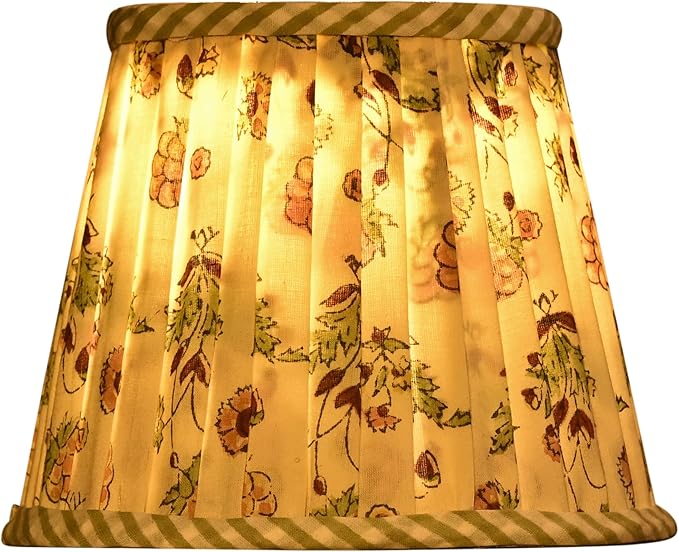Ridhi Pleated Block Print Lamp Shade jasmine yellow Floral Medium 4" Top x 6" Bottom x 5" High Spider with Harp and Finial Fitting