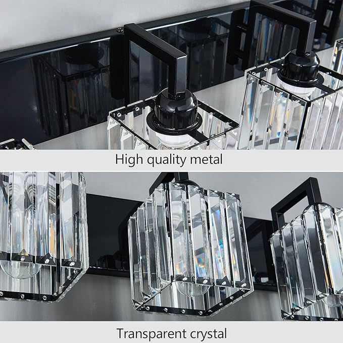 Modern Bathroom Vanity Light 5-Lights Plating Black Vanity Light Crystal Wall Light Bathroom Light Fixtures