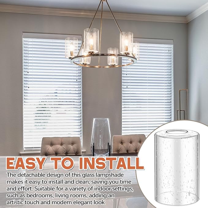 8 Pcs Clear Bubble Seeded Glass Shade Replacements for Pendant Light Fixtures Glass Lamp Shade Cover, 1-5/8 Inch Fitter E26 Base, 4"w x 6"h, Replacement Lamp Globe for Chandelier Wall Sconce