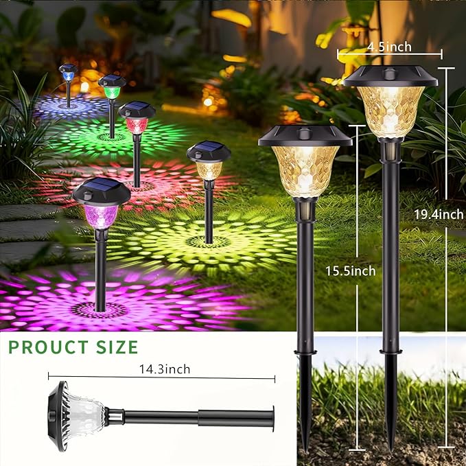 4Pack Solar Pathway Lights Outdoor Waterproof, Multicolor & Warm White Changing LED Solar Lights Christmas Decorations Outdoor with Auto On/Off for Garden, Yard, Patio, Walkway (4, Multicolor)