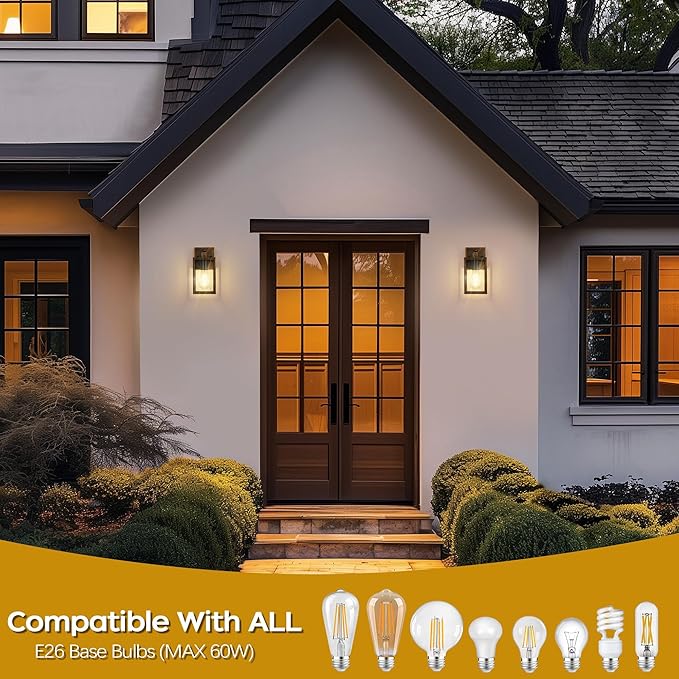 WIHTU Gold Dusk to Dawn Porch Lights Fixtures, Outdoor Lights for House, Outdoor Wall Lights Exterior, Waterproof Wall Sconce Lamp, Wall Lantern, Anti Rust Coach Lights for Doorway (Black Brush Gold)