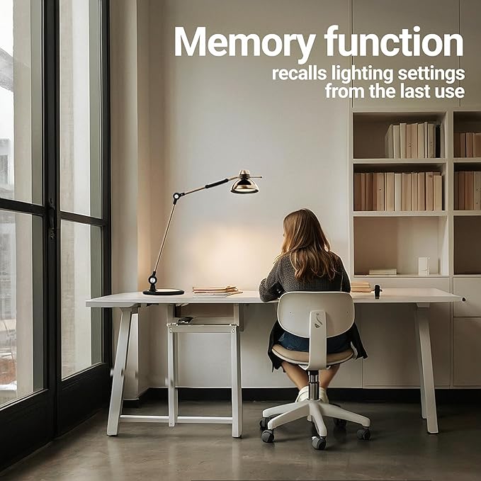 OTUS Desk Lamp for Home Office | Tall LED Architect Desk Light with Gesture Control & Touch | 1500 Lux Eye-Caring Dimmable for Study, Reading, Video Calls | 12 Levels & 3 Colors | Brass Swing Arm Lamp