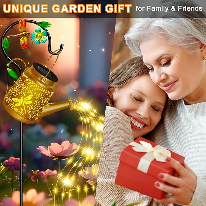 Christma Gifts Dragonfly Solar Watering Can Lights, Outdoor Waterproof Outdoor Lantern with Shepherd Hook, Solar Garden Decor for Yard Outside, Mothers Day Gifts Gift for Women Mom Grandma